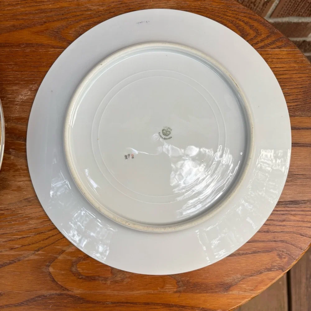 Vtg Victoria Czecho-slovakia Dinner plates  Pat. 272 Pink Roses gold basket 3 pc